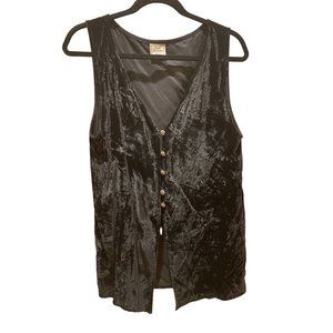 Vintage Long crushed black velvet button down vest